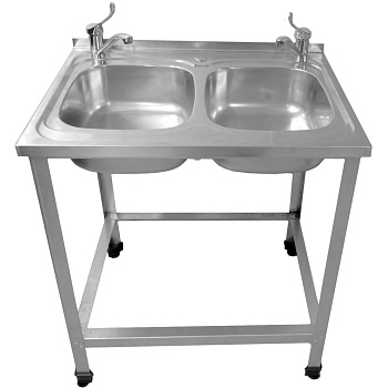 Хирургическая мойка 2х секционная с двумя смесителями 800х600х870 мм (Каркас нержавейка) фото  в интернет-магазине Санкомп