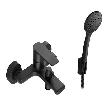 Смеситель для ванны настенный ОДНОРЫЧАЖНЫЙ, черный матовый, лейка 1 режим, 25217 фото  в интернет-магазине Санкомп