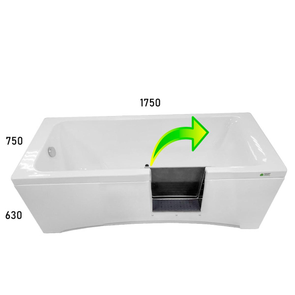 Ванна с дверцей антискольжение 1750х750х630 мм СЛИВ СЛЕВА, Дверца максимально вправо, 23135 фото  в интернет-магазине Санкомп