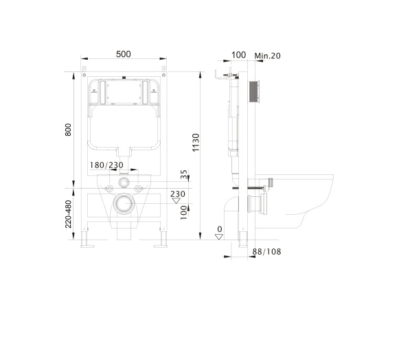 Унитаз подвесной с Инсталляцией в комплекте с кнопкой Черная матовая, сидением Микролифт, 24755 фото  в интернет-магазине Санкомп