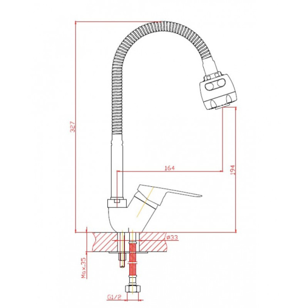 Смеситель настольный ВЫСОКИЙ ГИБКИЙ излив, картридж 35 мм,аэратор 2 режима (ЭКОНОМ), 13649 фото  в интернет-магазине Санкомп