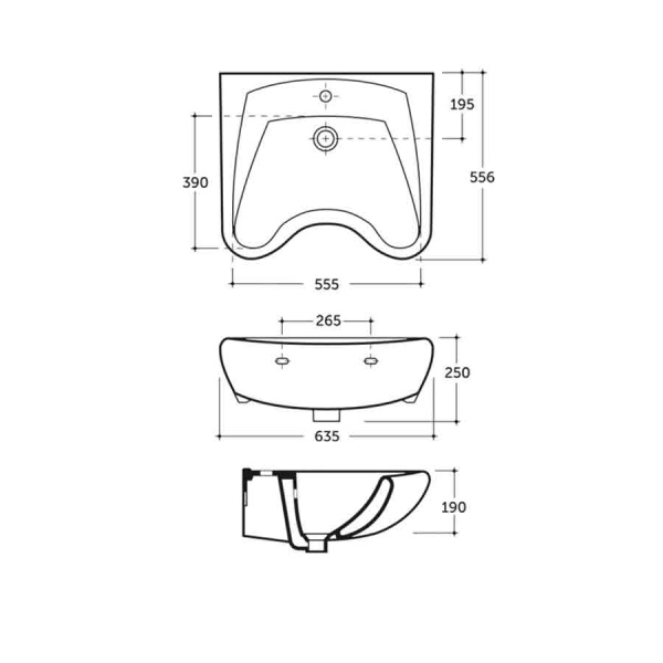 Умывальник медицинский керамика с отверстием под смеситель с переливом 640х560х260, 25753 фото  в интернет-магазине Санкомп