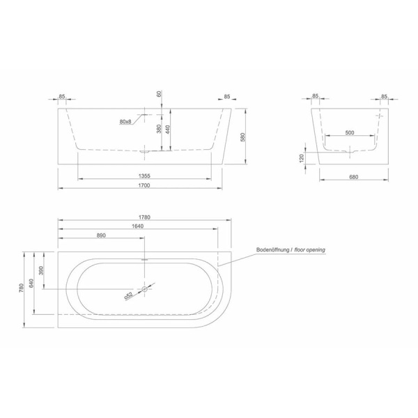 Ванна акриловая отдельностоящая округлая угловая 1800х800х600 мм, 21808  фото  в интернет-магазине Санкомп