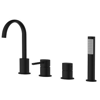 Смеситель на борт ванны излив каскадный, на 4 отверстия, черный матовый, 22310 фото  в интернет-магазине Санкомп