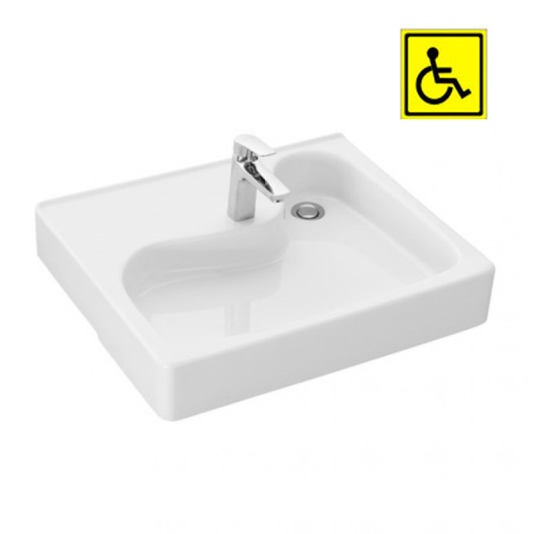 Умывальник для инвалидов керамика с отверстием под смеситель с переливом 630х515х140 с сифоном фото  в интернет-магазине Санкомп