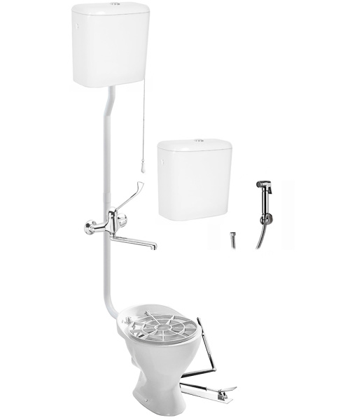 Видуар ВОРОНКООБРАЗНЫЙ, высокий бачок и бачком для раствора КЕРАМИКА, ПЕДАЛЬ и СМЕСИТЕЛЬ, 2765 фото в интернет-магазине СанКомп www.sancomp.ru