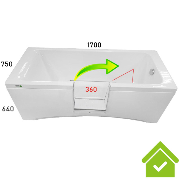 Ванна с дверью 1700х750х640 мм СЛИВ СПРАВА, ДВЕРЬ БЕЛАЯ по Центру, ОТКРЫТИЕ НАПРАВО, ЭКРАН, 26927 фото  в интернет-магазине Санкомп
