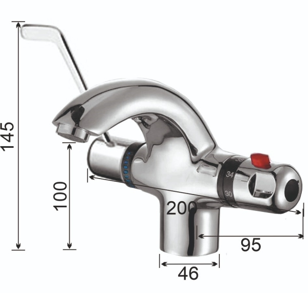 Смеситель для умывальника ТЕРМОСТАТИЧЕСКИЙ, высота 145 мм, высота до излива 100 мм, 25995 фото  в интернет-магазине Санкомп