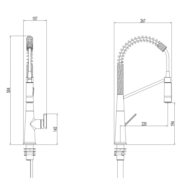 Смесители для кухни высокий выдвижной излив, керамический картридж, черный 22374  фото  в интернет-магазине Санкомп