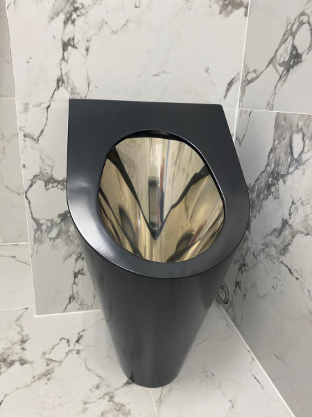 Писсуар из нержавеющей стали подача воды СВЕРХУ, выход ВЕРТИКАЛЬНЫЙ (400х360х615) Черный, 22433 фото  в интернет-магазине Санкомп