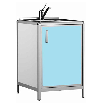 Стол медицинский с мойкой габариты 600х600х820 мм (фасад голубой) фото  в интернет-магазине Санкомп