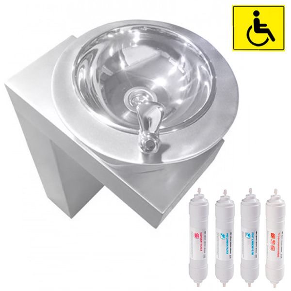 Фонтанчик питьевой кнопочный МГН напольный 1 чаша Х/В, С/Ф, Б/УФ, Б/Г, Б/ТО, 320х500х900 26704 фото  в интернет-магазине Санкомп