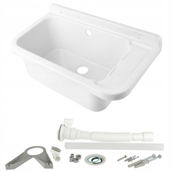 Раковина настенная пластиковая 340х500х210 мм Белая с сифоном фото  в интернет-магазине Санкомп