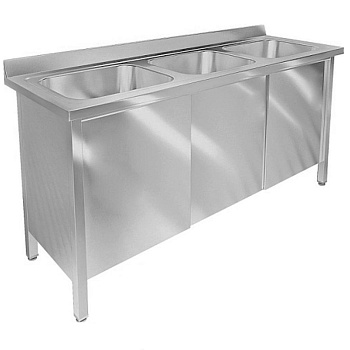Хирургическая мойка 3х секционная из нержавейки (400х350х200 мм) двери купе 1800х500х870 мм, 24421 фото  в интернет-магазине Санкомп