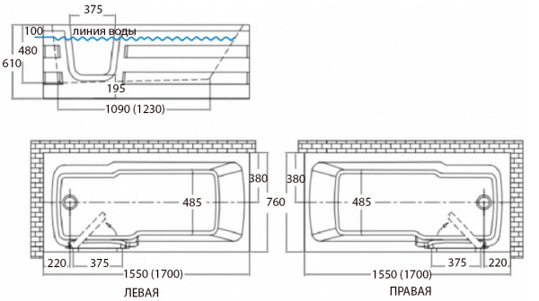 Ванна для инвалидов и пожилых с дверцей лежачая 1700х760х610 мм ЛЕВАЯ 17386 фото  в интернет-магазине Санкомп