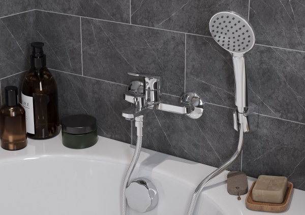 Смеситель для ванны настенный ОДНОРЫЧАЖНЫЙ, излив литой, длина излива 155 мм, лейка 1 режим, 22765  фото  в интернет-магазине Санкомп