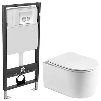 Унитаз подвесной с Инсталляцией с Кнопкой (белая), сидение Микролифт 24577 фото  в интернет-магазине Санкомп