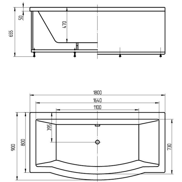 Ванна акриловая в комплектации "стандарт" 1800х900х680 мм, 16146 фото  в интернет-магазине Санкомп