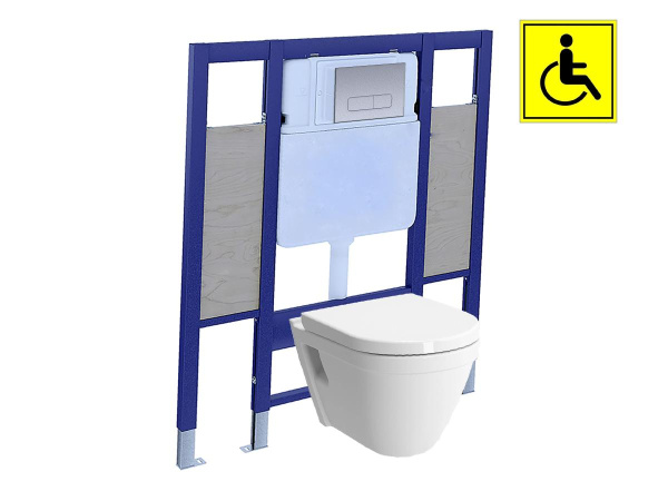 Унитаз для инвалидов МГН подвесной с инсталляцией Сиденье с крышкой, крепление для поручней и опор  фото  в интернет-магазине Санкомп