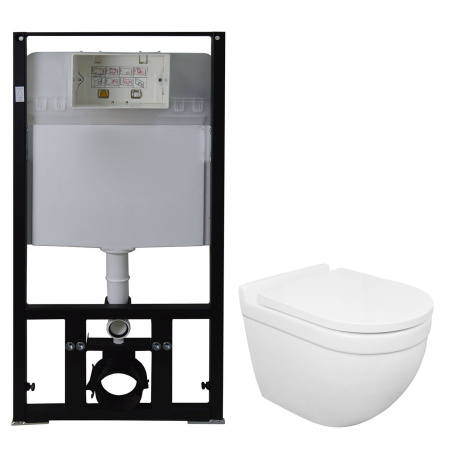 Унитаз подвесной БЕЗОБОДКОВЫЙ с быстросъемным сиденьем микролифт с инсталляцией и кнопкой  22411 фото  в интернет-магазине Санкомп