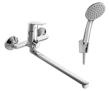 Смеситель для ванны настенный ОДНОРЫЧАЖНЫЙ, излив поворотный 32 см, лейка 1 режим, 22766  фото  в интернет-магазине Санкомп