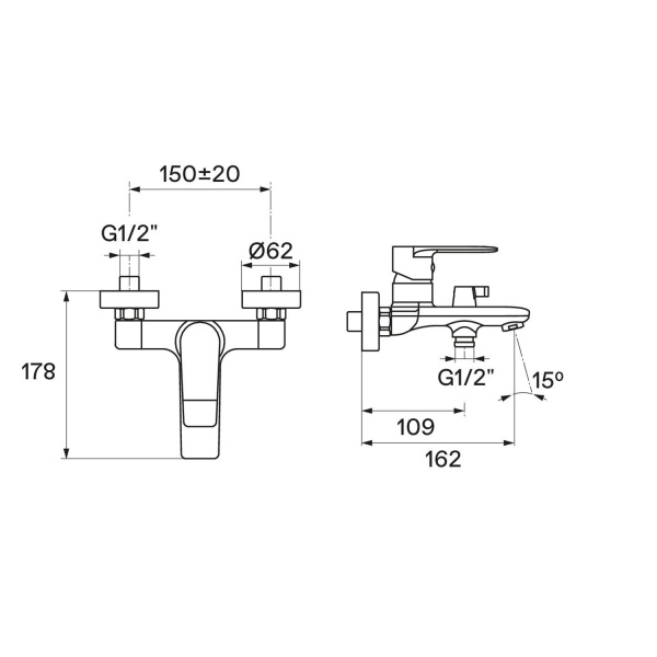Смеситель для ванны настенный ОДНОРЫЧАЖНЫЙ, черный матовый, лейка 1 режим, шланг 150 см, 22745  фото  в интернет-магазине Санкомп