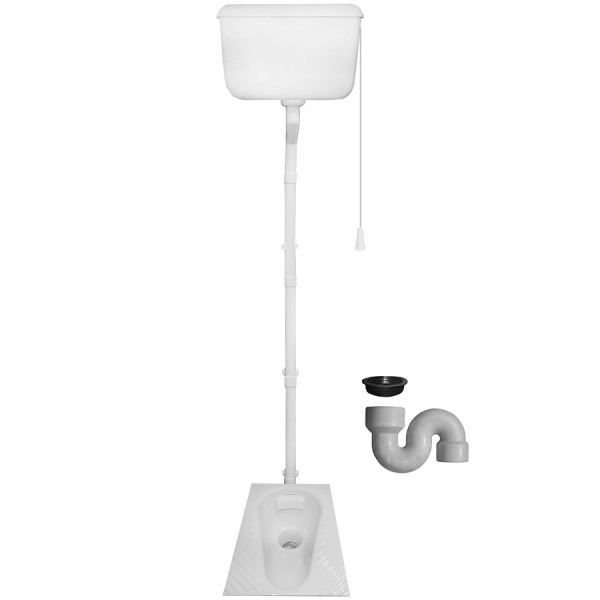 Чаша Генуя СТАЛЬ смещенный выпуск с бачком высокораположенным ПЛАСТИК ЭКОНОМ сифон ЭКОНОМ, 22619 фото  в интернет-магазине Санкомп