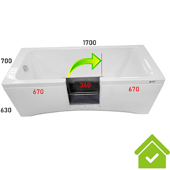 Ванна с дверцей 1700х700х630 мм СЛИВ СЛЕВА, ДВЕРЦА ПО ЦЕНТРУ, ОТКРЫТИЕ НАПРАВО, 23978 фото  в интернет-магазине Санкомп