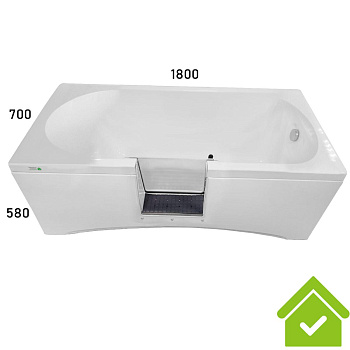 Ванна с дверцей 1800х700х580 мм СЛИВ СПРАВА, ДВЕРЦА ПО ЦЕНТРУ БЕЛАЯ, 27077 фото  в интернет-магазине Санкомп