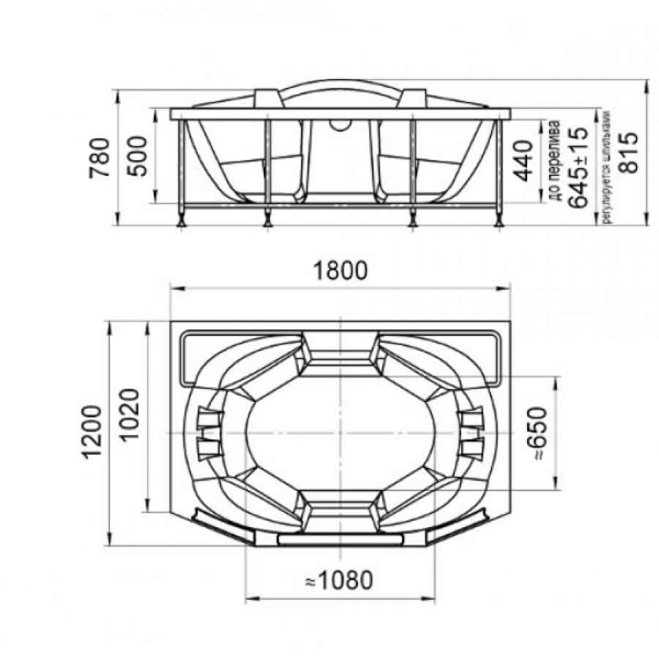 Ванна акриловая прямоугольная гидромассажная 1800х1200 мм, 21891  фото  в интернет-магазине Санкомп