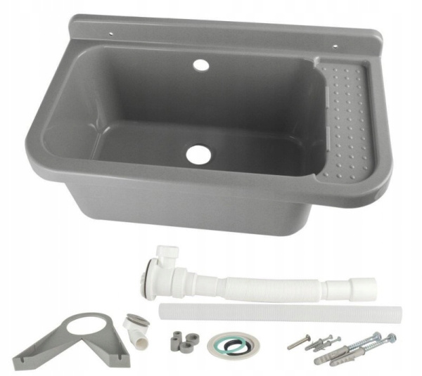 Раковина настенная пластиковая 340х500х210 мм Серая с сифоном фото  в интернет-магазине Санкомп