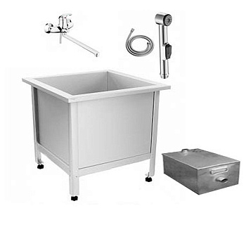 Слив технический из нержавеющей стали 900х900х600мм СМЕСИТЕЛЬ ЛЕЙКА(ЭКОНОМ) С ПЕСКОУЛОВИТЕЛЕМ, 20196 фото  в интернет-магазине Санкомп