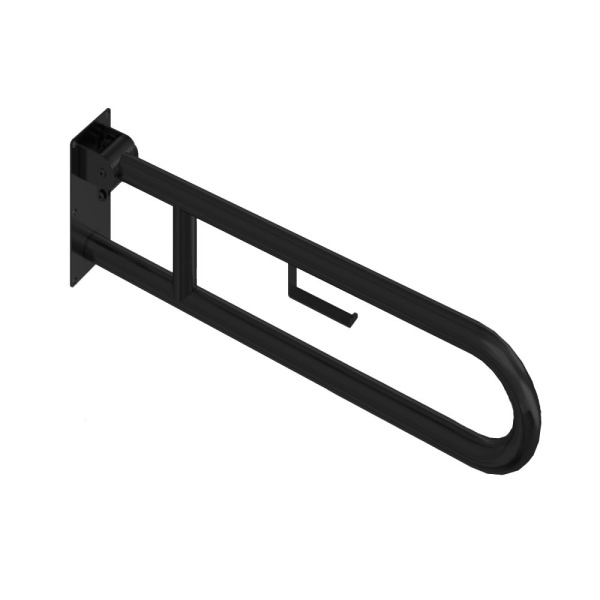 Поручень настенный подъёмный с держателем для туалетной бумаги НЕРЖАВЕЮЩАЯ СТАЛЬ 900х100х270 Черный фото  в интернет-магазине Санкомп
