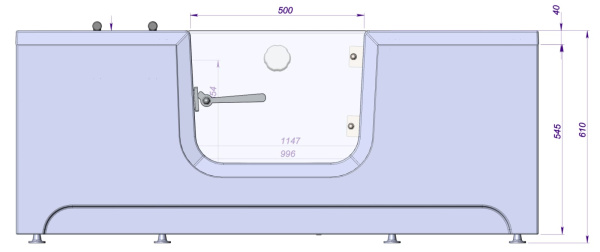 Ванна для инвалидов и пожилых со стеклянной дверцей лежачая правая 1500х750х610 мм, 22776 фото  в интернет-магазине Санкомп