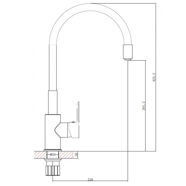 Смеситель для кухни с гибким изливом, высота излива 425 мм, белый, 20572 фото  в интернет-магазине Санкомп
