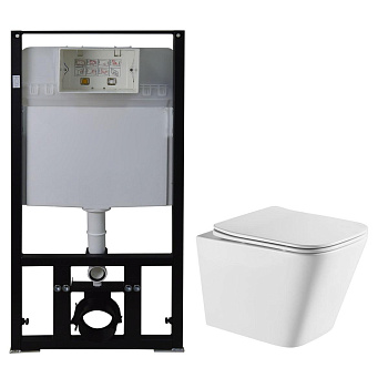 Унитаз подвесной БЕЗОБОДКОВЫЙ с сиденьем микролифт с инсталляцией, БЕЗ КЛАВИШИ 22429   фото  в интернет-магазине Санкомп