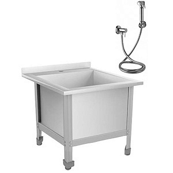 Слив технический из нержавеющей стали 530х600х450 мм, с технической лейкой и краном(эконом), 21020 фото  в интернет-магазине Санкомп