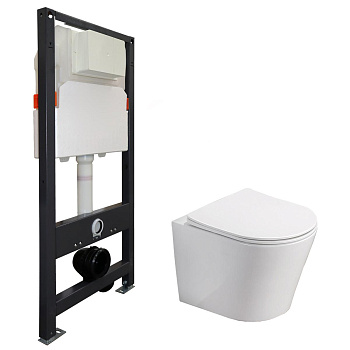 Унитаз БЕЗОБОДКОВЫЙ в комплекте с быстросъемным сидением микролифт, инсталляция БЕЗ КЛАВИШИ 22456 фото  в интернет-магазине Санкомп