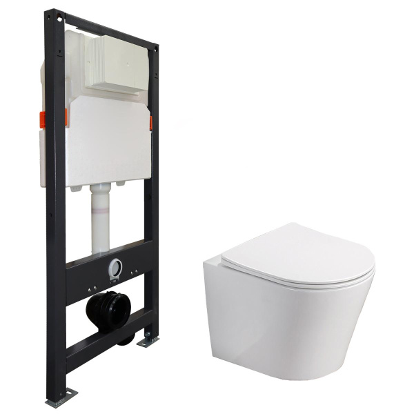 Унитаз БЕЗОБОДКОВЫЙ в комплекте с быстросъемным сидением микролифт, инсталляция БЕЗ КЛАВИШИ 22456 фото  в интернет-магазине Санкомп