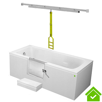 Ванна для инвалидов и пожилых с дверцей лежачая антискольжение 1700х700х630 мм СЛИВ СЛЕВА С ПОРУЧНЕМ фото  в интернет-магазине Санкомп