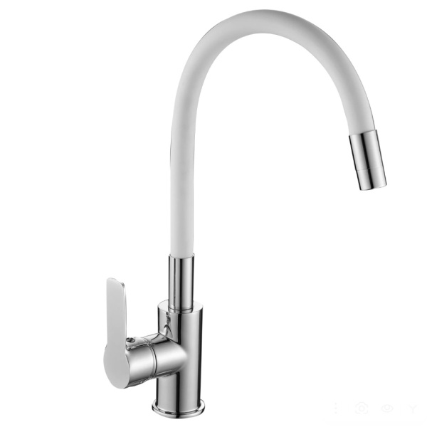 Смеситель для кухни ОДНОРЫЧАЖНЫЙ с гибким изливом, длина излива 186 мм высота 255 мм, Белый, 26186 фото  в интернет-магазине Санкомп