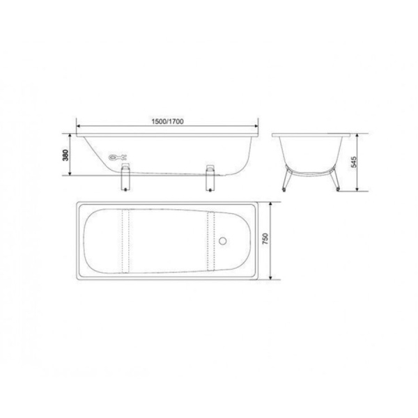 Ванна стальная с ножками 1500х750 мм, 1469 фото  в интернет-магазине Санкомп