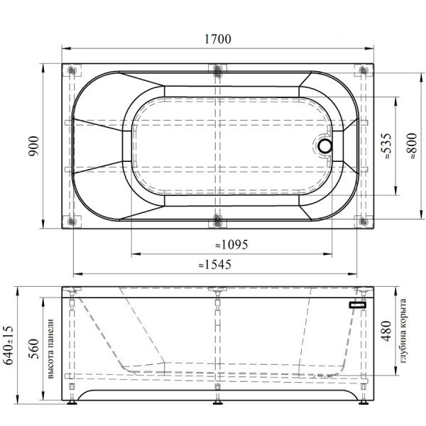 Ванна акриловая гидромассажная 1700х900 мм, 21865 фото  в интернет-магазине Санкомп