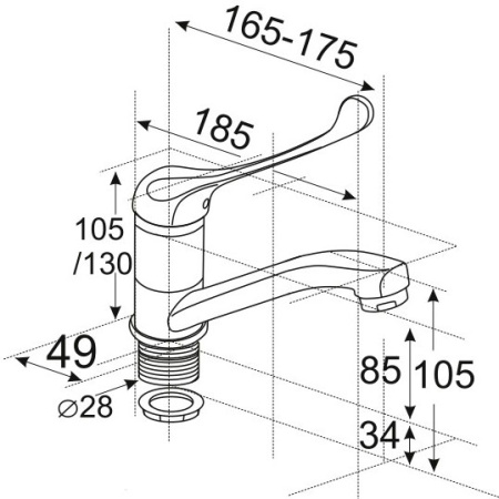 Смеситель ЛОКТЕВОЙ (ХИРУРГИЧЕСКИЙ) для раковины, (К40), с поворотным изливом 15 см, ГАЙКА фото  в интернет-магазине Санкомп