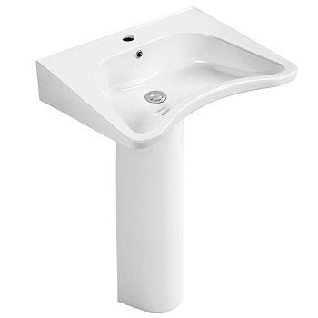 Раковина на пьедестале МЕДИЦИНСКАЯ керамика с отверстием для смесителя с переливом 625х520х870 мм фото  в интернет-магазине Санкомп