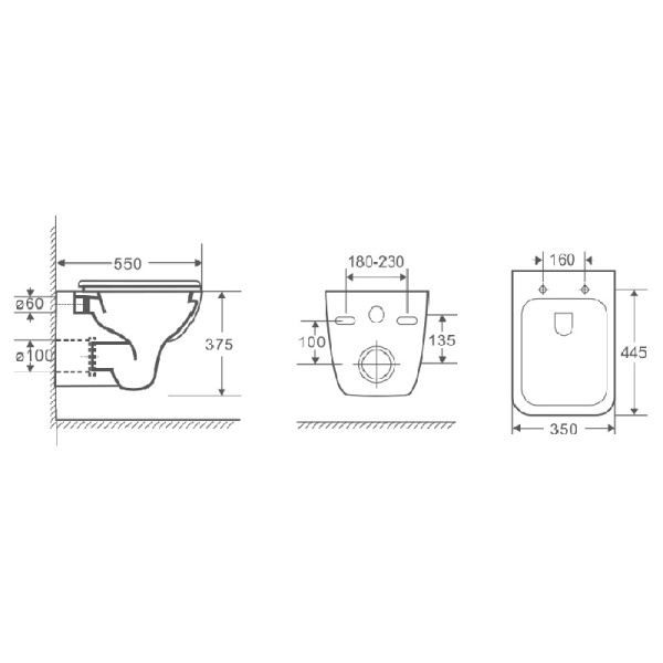 Унитаз подвесной БЕЗОБОДКОВЫЙ (550х350х375) С СИДЕНЬЕМ МИКРОЛИФТ 22592  фото  в интернет-магазине Санкомп