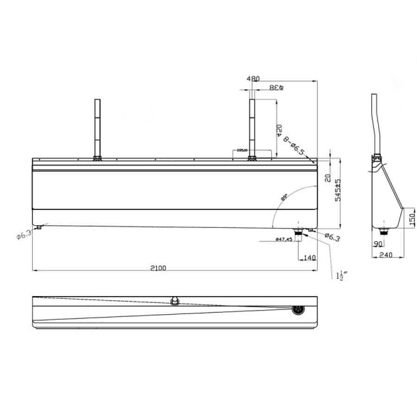 Писсуар коллективный, вход 2 вертикальных с трубкой Ø38, выпуск резьба Ду 40 СПРАВА  (240х2100х545) фото  в интернет-магазине Санкомп