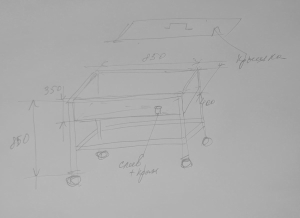Ванна моечная AISI 430 сварная 1 секция ПЕРЕДВИЖНАЯ глубина 350 мм, Б/О, 850х400х850 мм, с крышкой фото  в интернет-магазине Санкомп