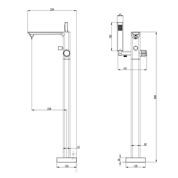 Смеситель для ванны напольный керамический картридж, черный матовый, 2322 фото  в интернет-магазине Санкомп
