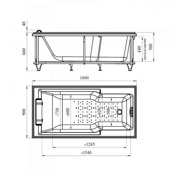 Ванна акриловая прямоугольная гидромассажная 1800х900 мм, 21892  фото  в интернет-магазине Санкомп